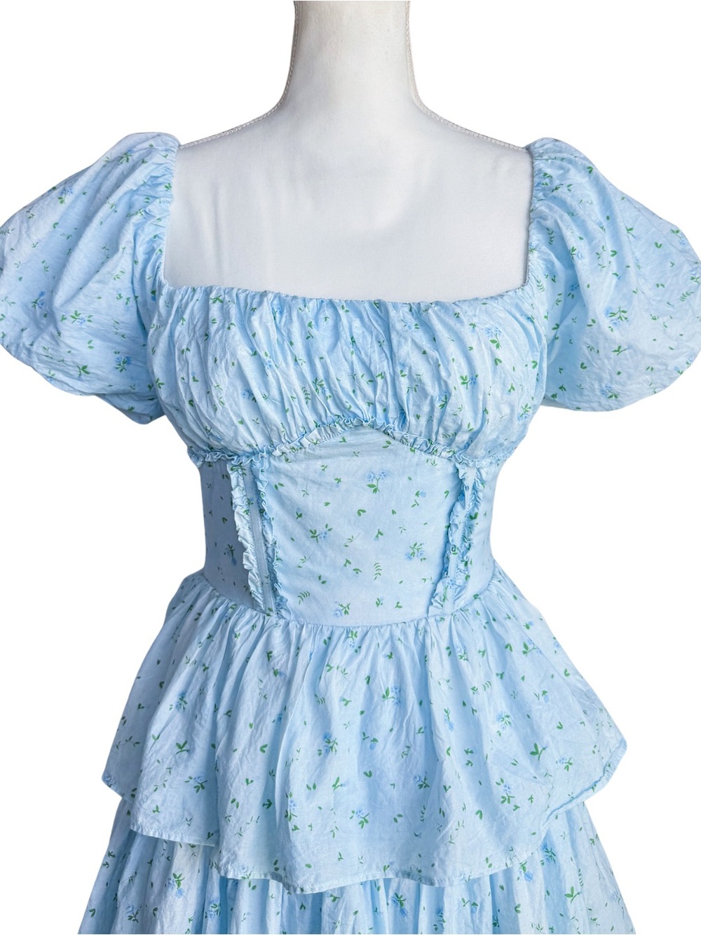 Amy Jane London Blue Floral Tiered Maxi Dress Puff Sleeve Cottagecore Small - Picture 2 of 12